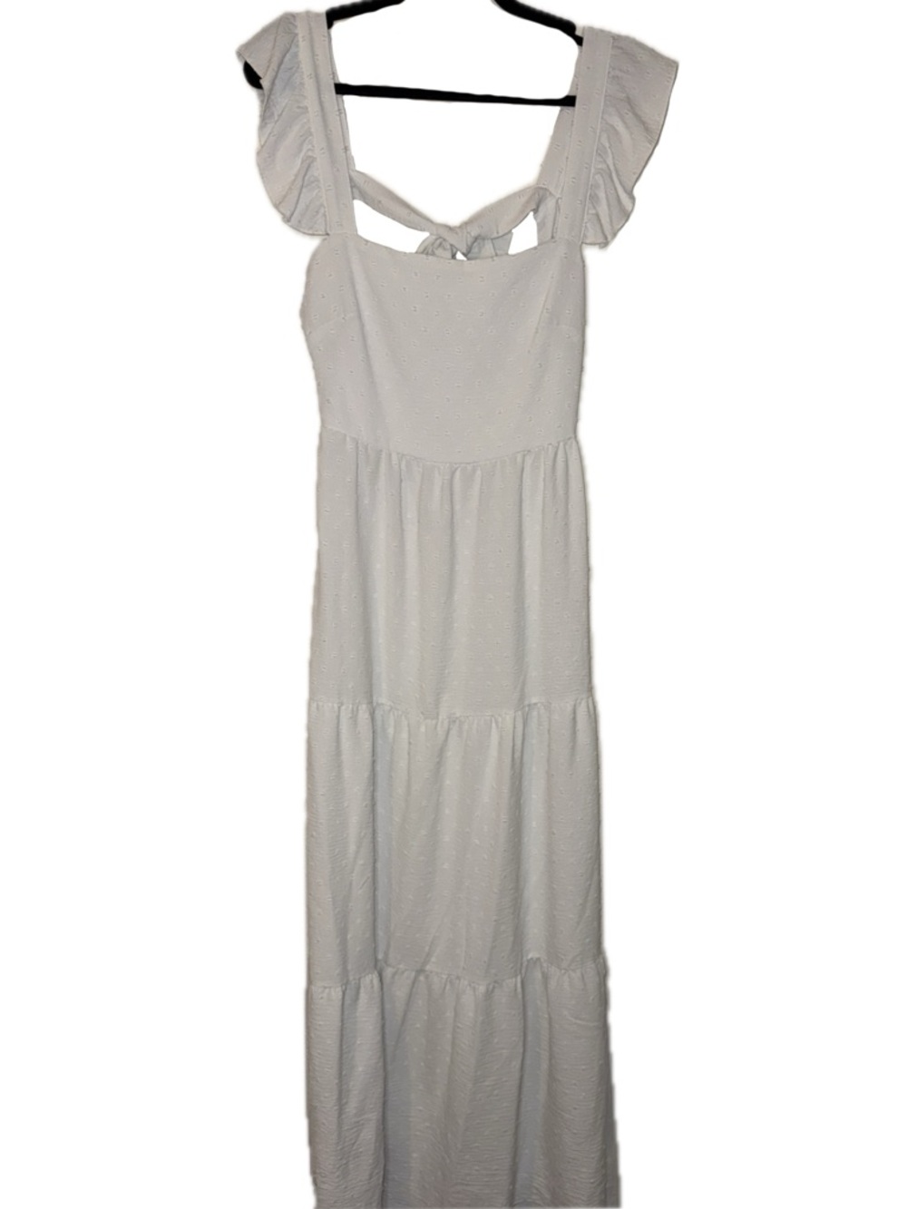 White Ruffle Strap Tiered Maxi Dress with Back Tie